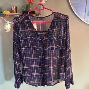 Express Blue and Red Buttoned Blouse